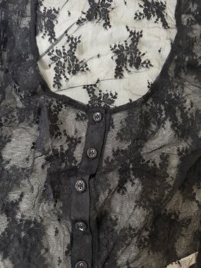 Free People Black Sheer Lace Button-Front Top